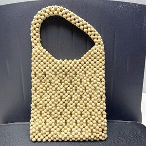 EUC Vintage 1960's Avanti Beaded Top Handle Purse, Beige, Made in Italy, 12" T
